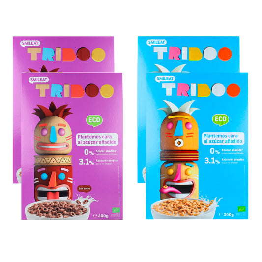 Pack Mixto Cereales desayuno TRIBOO (2 con chocolate + 2 sin chocolate)