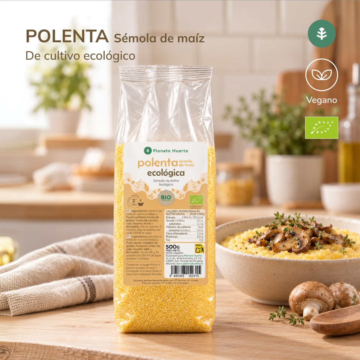 Sémola de maíz polenta instantánea ECO Planeta Huerto 500 g