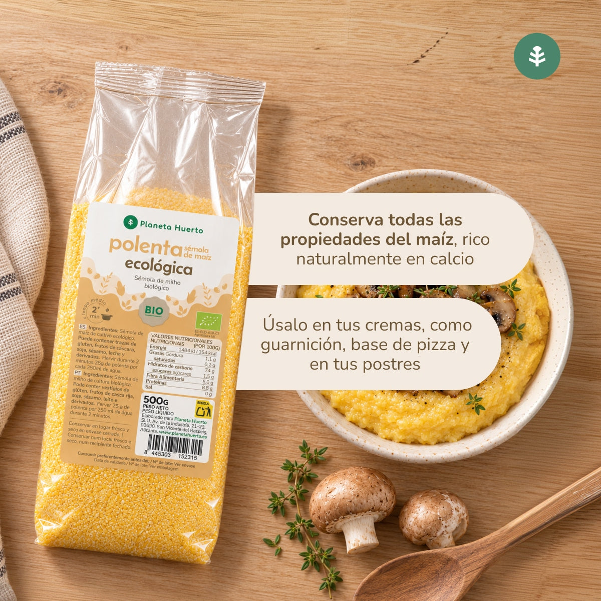 Sémola de maíz polenta instantánea ECO Planeta Huerto 500 g
