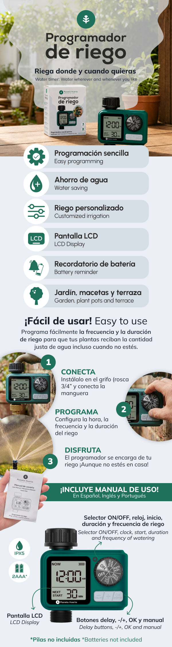 Programador de Riego Digital Planeta Huerto