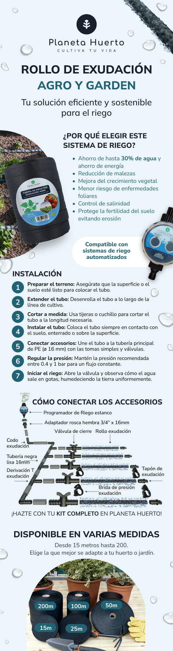 Tubería de Riego por Exudación en Rollo Agro Planeta Huerto 25 m