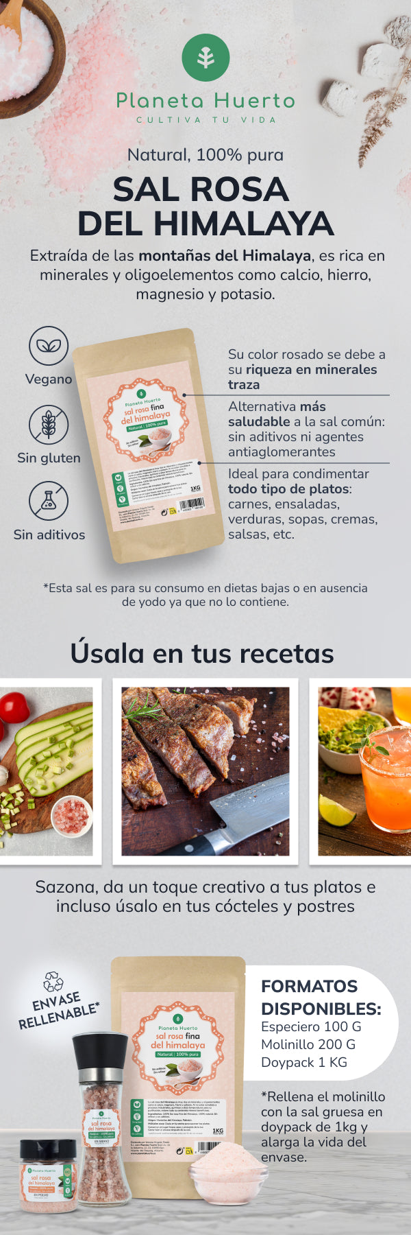 Sal rosa del Himalaya gruesa Planeta Huerto 1 kg