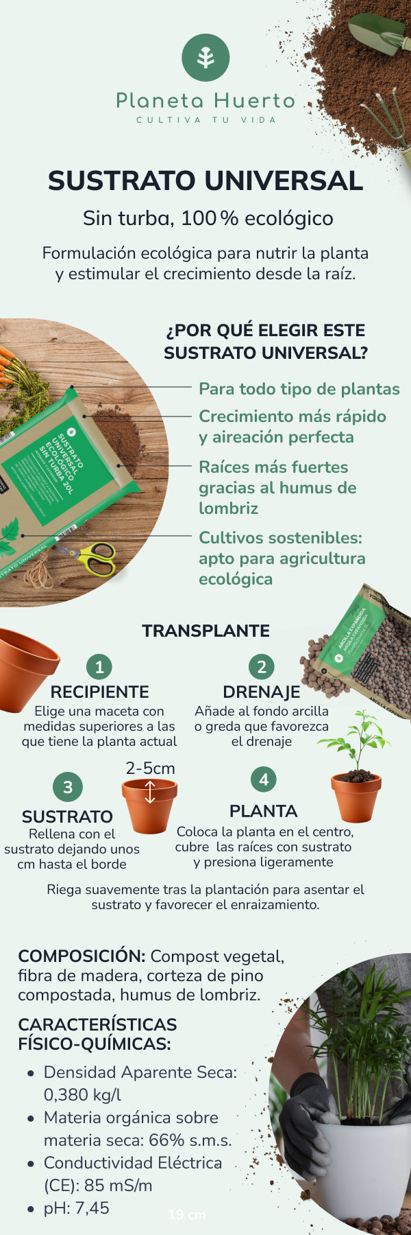 Sustrato Universal Sin Turba ECO Planeta Huerto 50 L - Fórmula mejorada