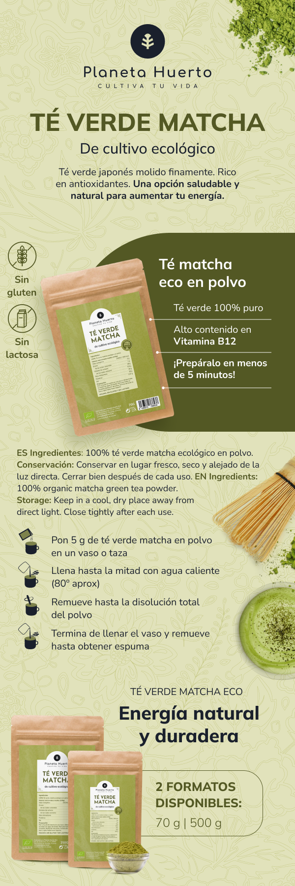 Té Matcha en polvo ECO Planeta Huerto 70 g