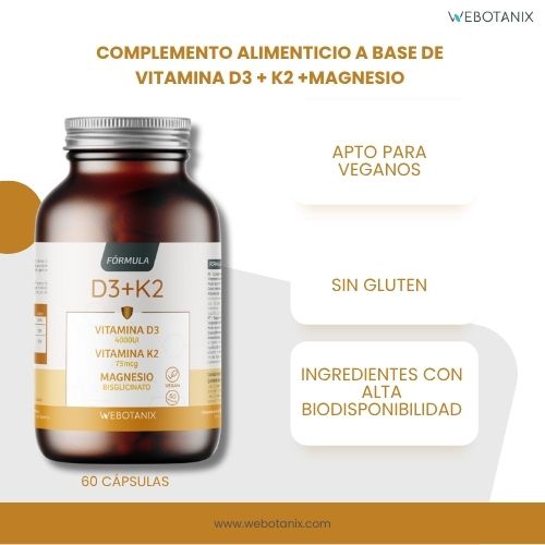 Vitamina D3 4000 UI + K2 + Magnesio Fórmula Vegan, WeBotanix