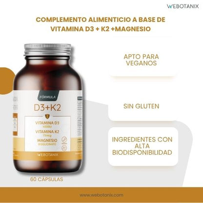 Vitamina D3 4000 UI + K2 + Magnesio Fórmula Vegan, WeBotanix